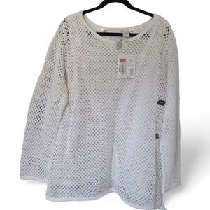 Women’s Plus Size White Open-Knit Long Sleeve Coastal Resort Top. Sz 3x